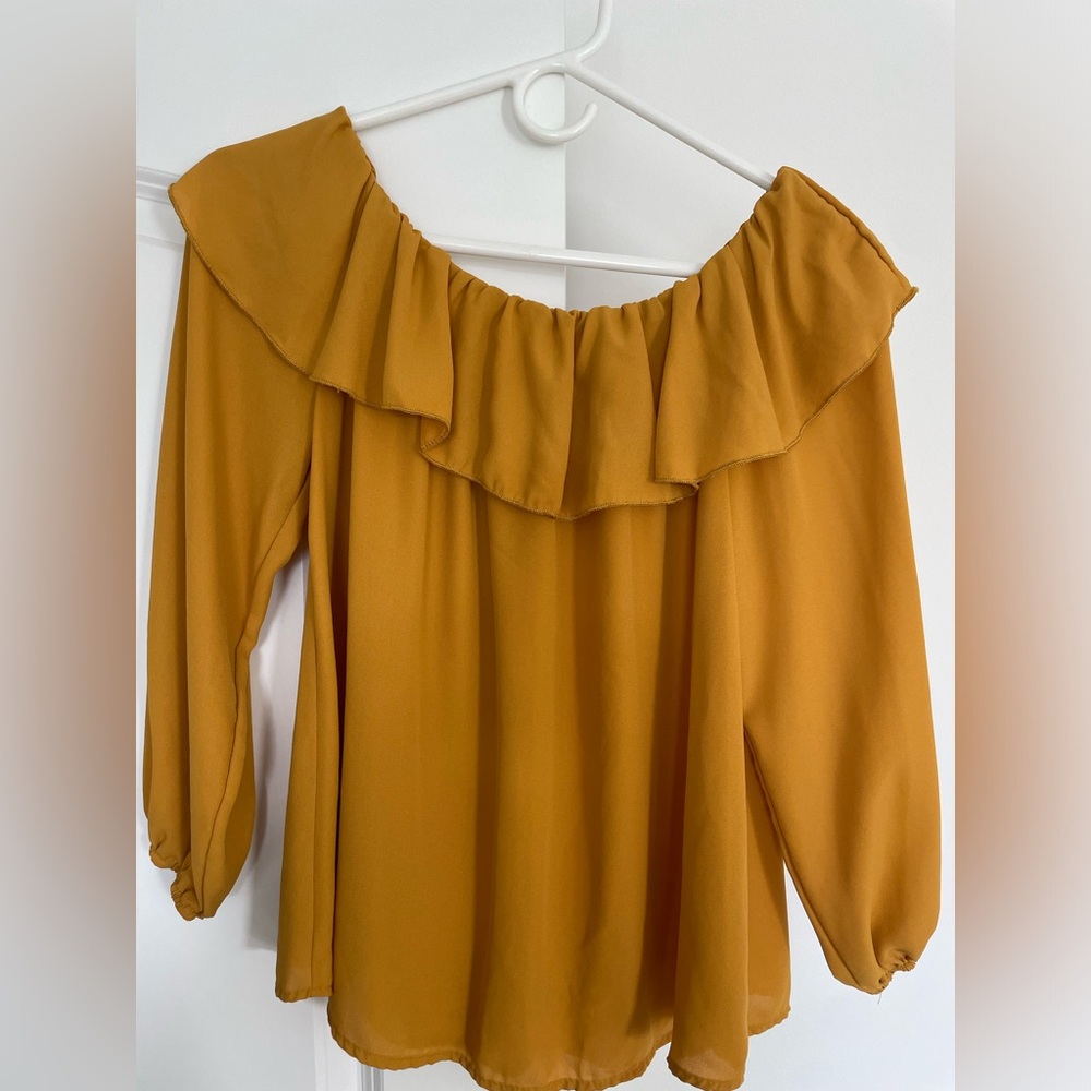Mittoshop: Mustard Off the Shoulder Ruffle blouse - Picture 4 of 7